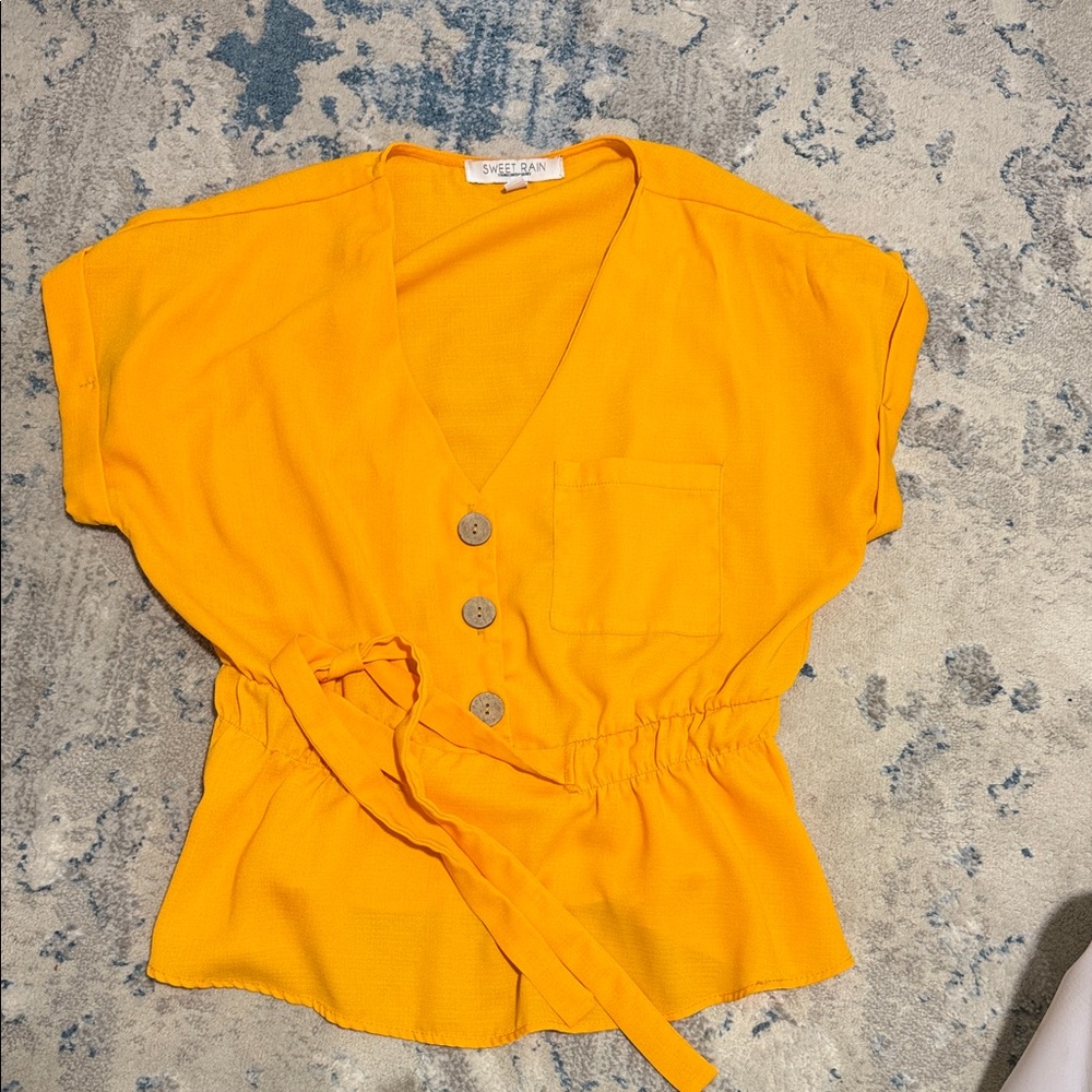 SHEIN Bright Yellow V-Neck Blouse